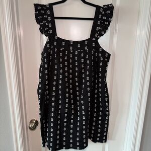 Loft Women’s Black & White Gauzy Lined Sleeveless Dress XL Petite Ruffle Sleeves